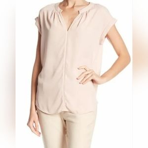 PHILOSOPHY REPUBLIC CLOTHING Pale Blush Pink Pleated V-neck Blouse Top Size S